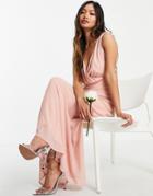 Vila Bridesmaid Wrap Front Midi Dress With Tie Detail In Pink