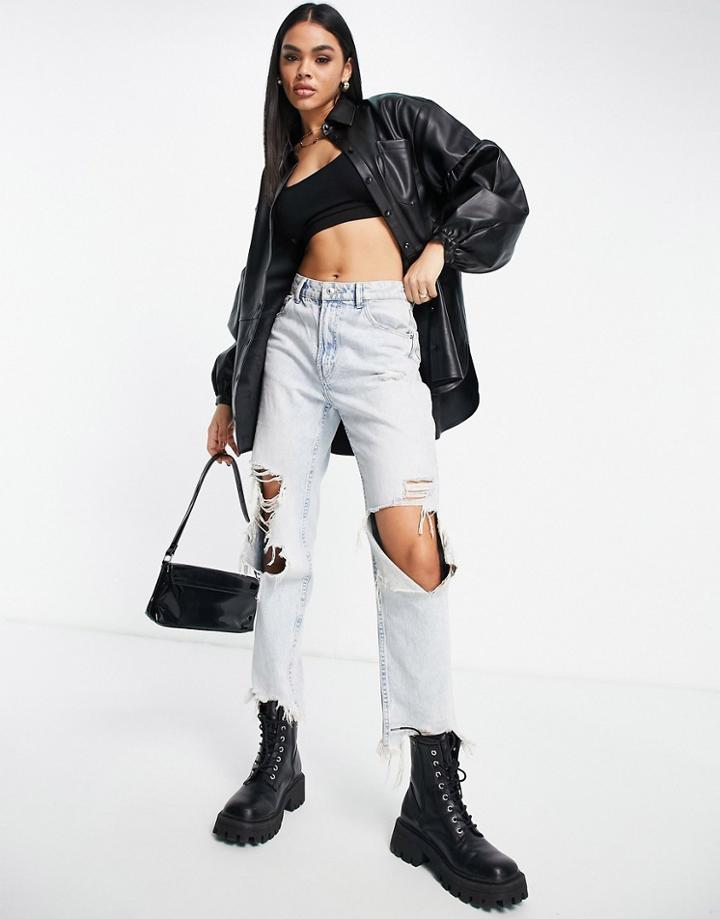 Na-kd Oversized Faux Leather Shirt In Black