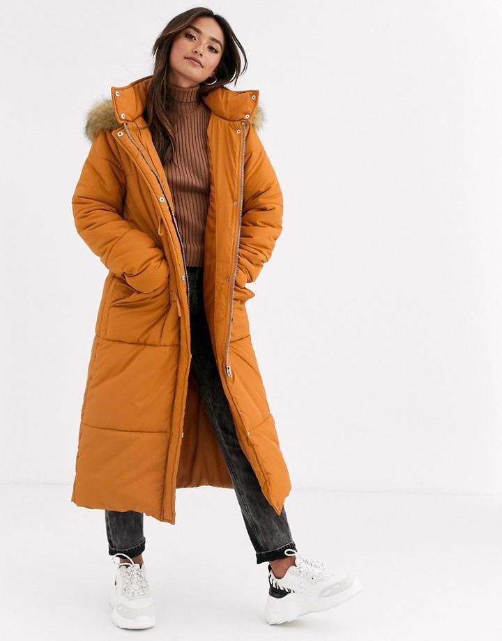 Asos Design Duffle Longline Puffer Coat In Mustard