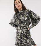 Asos Design Tall Mini Dress In Camo Sequin In Slouchy Fit With Belt