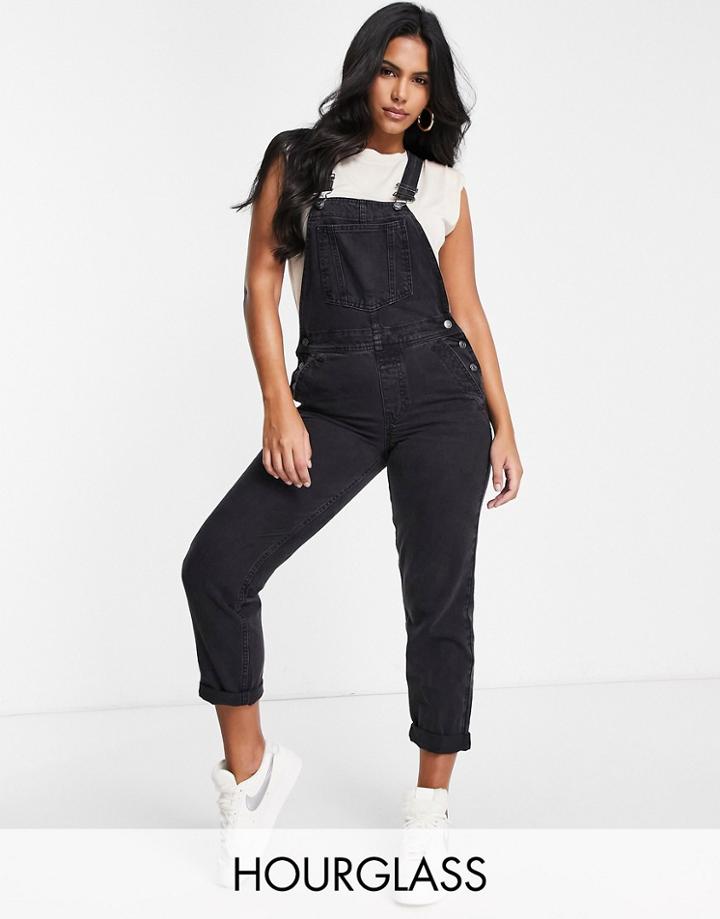 Asos Design Hourglass Original Denim Overalls In Black-blue
