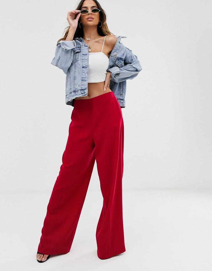 Asos Design Wide Leg Pants With Clean High Waist-pink
