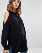 Just Female Arch Cold Shoulder Long Shirt - Black
