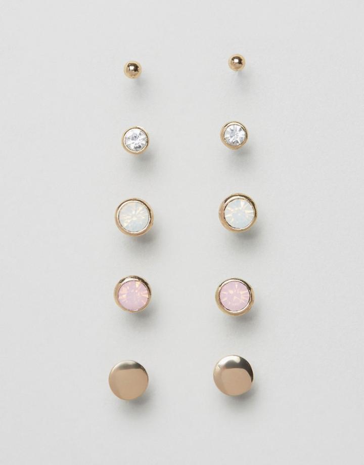 Asos Pack Of 5 Mini Moonstone Stud Earrings - Multi