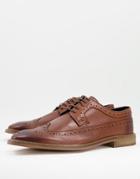 Asos Design Brogue Shoe In Brown Leather