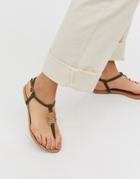 New Look Ring Detail Flat Sandal In Khaki - Green