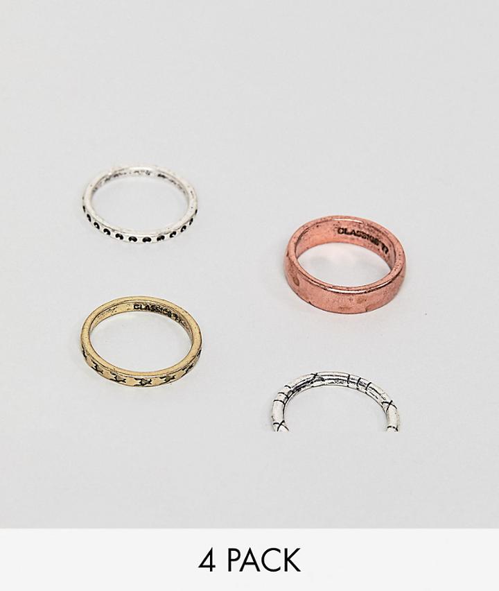 Classics 77 Mixed Metal Band Rings In 4 Pack - Silver