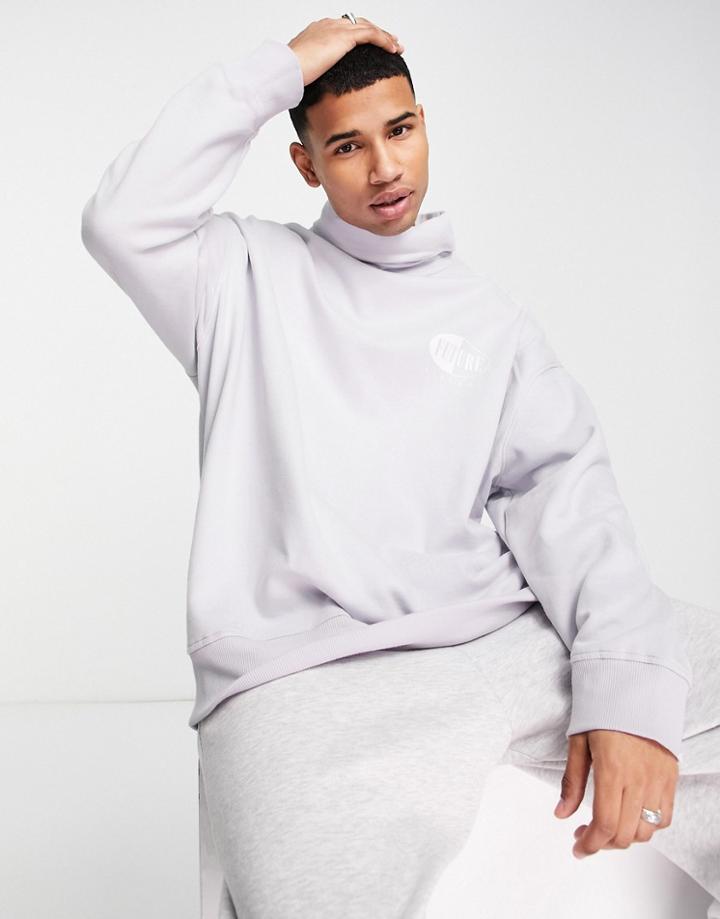 Topman Oversized Future Roll Neck Sweatshirt In Lilac - Part Of A Set-purple