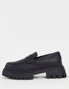 Asos Design Chunky Sole Loafer In Black Faux Leather