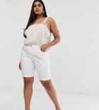 Simply Be Longline Denim Shorts In White - White