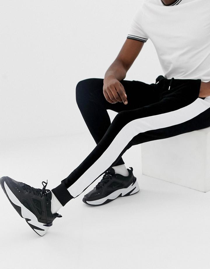 Asos Design Super Skinny Joggers In Velour With Side Stripes - Black