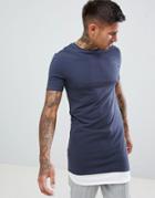 Asos Design Super Longline Muscle T-shirt With Contrast Hem Extender In Gray - Gray