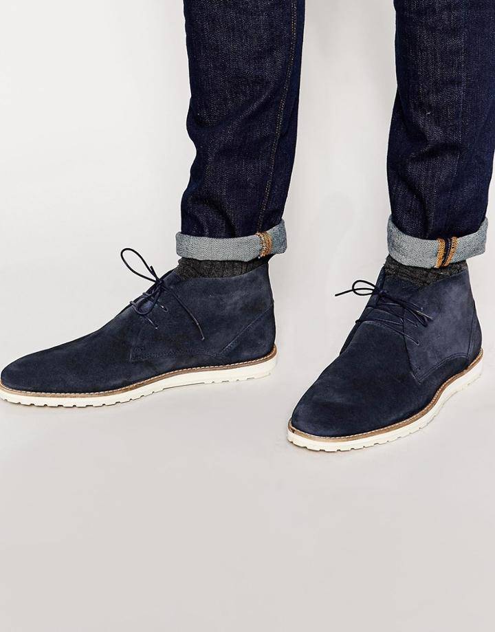 Asos Desert Boots In Navy Suede - Navy