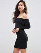 Asos Long Sleeve Deep Bardot Mini Bodycon - Black