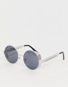 Asos Design Round Sunglasses With Silver Side Capping And Spring Detail - Silver