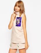A V Robertson For Asos Black Funnel Neck Sleeveless Tunic With Embellished Panel - Nude