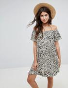 Asos Off Shoulder Mini Dress In Leopard Print - Multi
