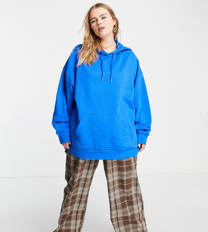 Asos Design Curve Oversized Boyfriend Hoodie In Blue-blues