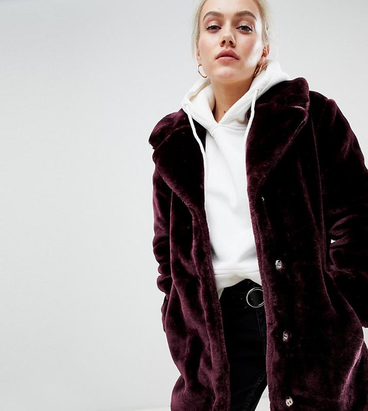 Brave Soul Petite Tasmin Faux Fur Coat - Red