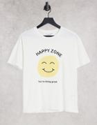 Monki Mai Cotton Oversized T-shirt With Smile Face Print In Off White - White