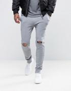Asos Super Skinny Joggers With Knee Rip In Gray - Gray