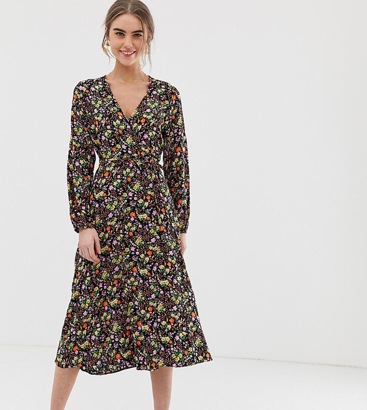 New Look Jersey Wrap Dress In Dark Florals