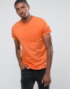 Asos T-shirt With Crew Neck And Roll Sleeve - Orange