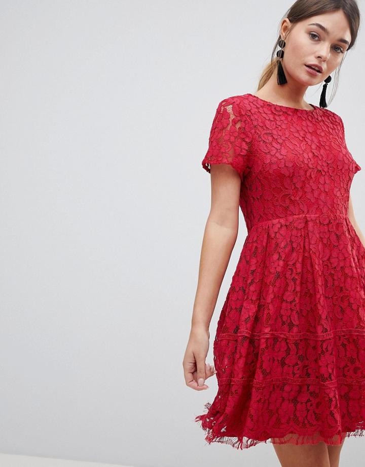 Zibi Lace Skater Dress - Red