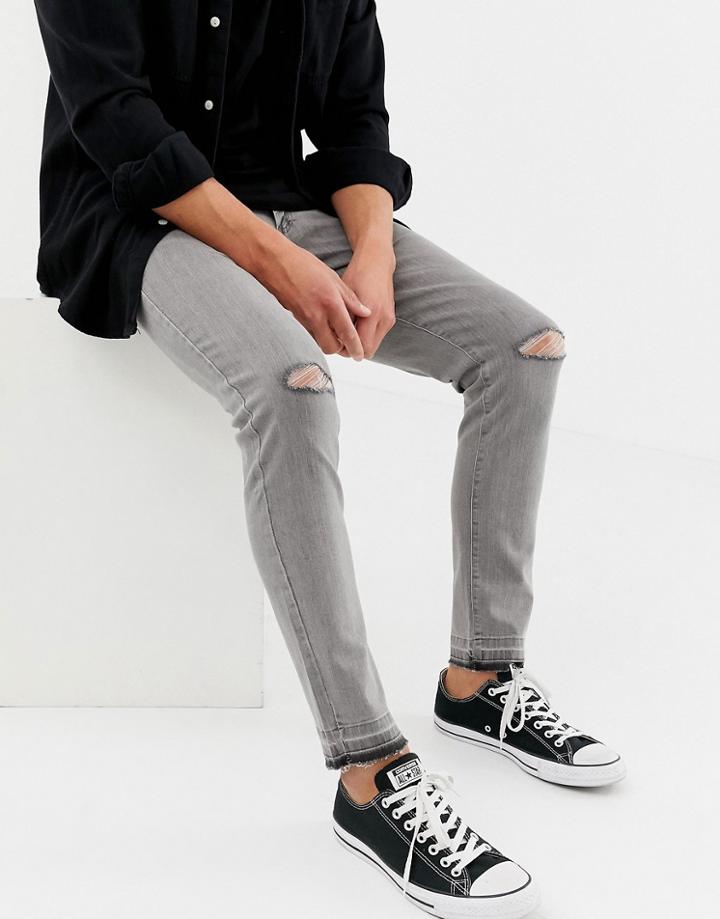 D-struct Skinny Fit Ripped Knee Denim Jeans In Gray - Gray