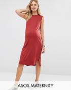 Asos Maternity Sleeveless Curved Hem T Shirt Dress - Red