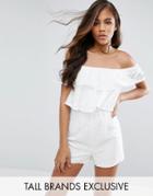 Missguided Tall Broderie Layered Romper - White