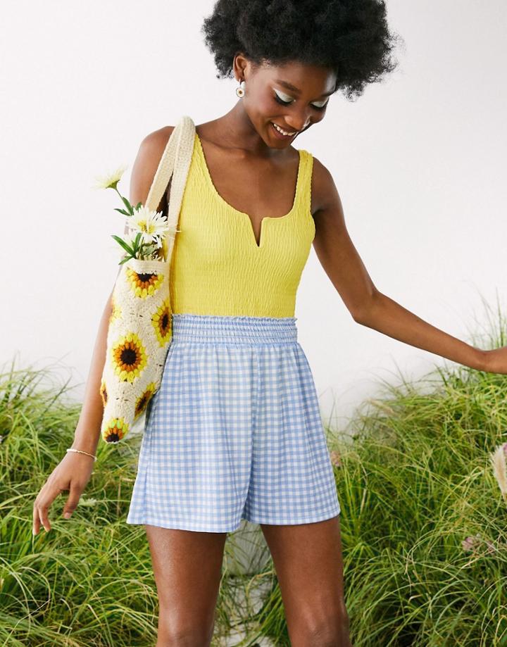 Asos Design Gingham Flippy Shorts In Blue-blues