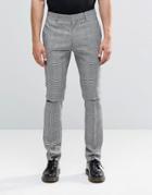 Religion Skinny Trousers In Prince Of Wales Check With Ripped Knees - Black