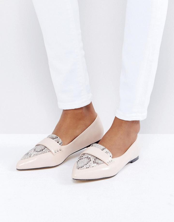 London Rebel Snake Detail Pont Flat Shoe - Beige