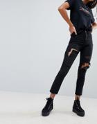 Noisy May Ripped Distressed Denim Jeans - Black