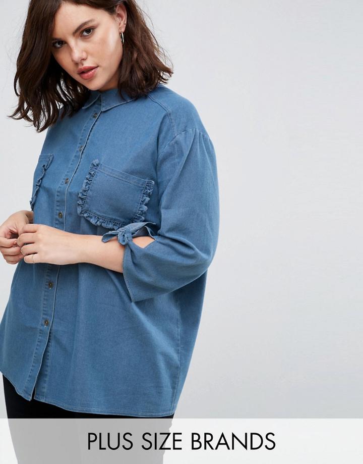 Lost Ink Plus Denim Shirt - Blue
