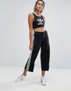 Adidas Originals Black Three Stripe Wide Leg Pants - Black
