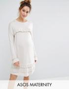 Asos Maternity Dress With Ruffle And Fluted Sleeve - Stone