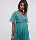 Asos Design Maternity Flutter Sleeve Mini Dress With Pleat Skirt-green