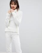 H.one Relaxed High Neck Wool Blend Sweater - White