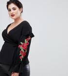 Lovedrobe Wrap Front Top In Dark Floral Print - Black