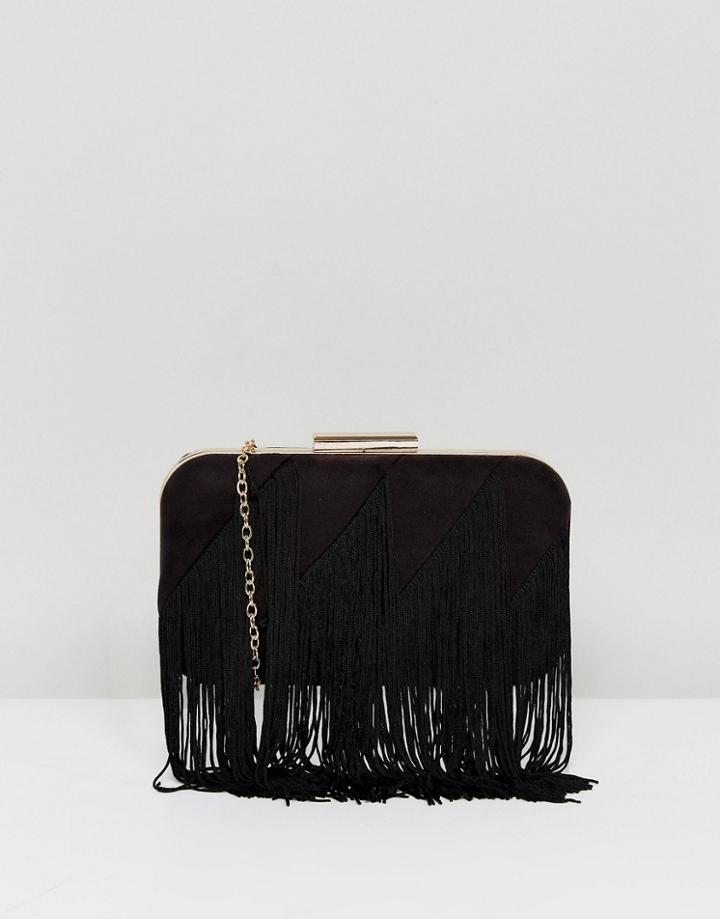 Lavand Fringe Structured Clutch Bag - Black