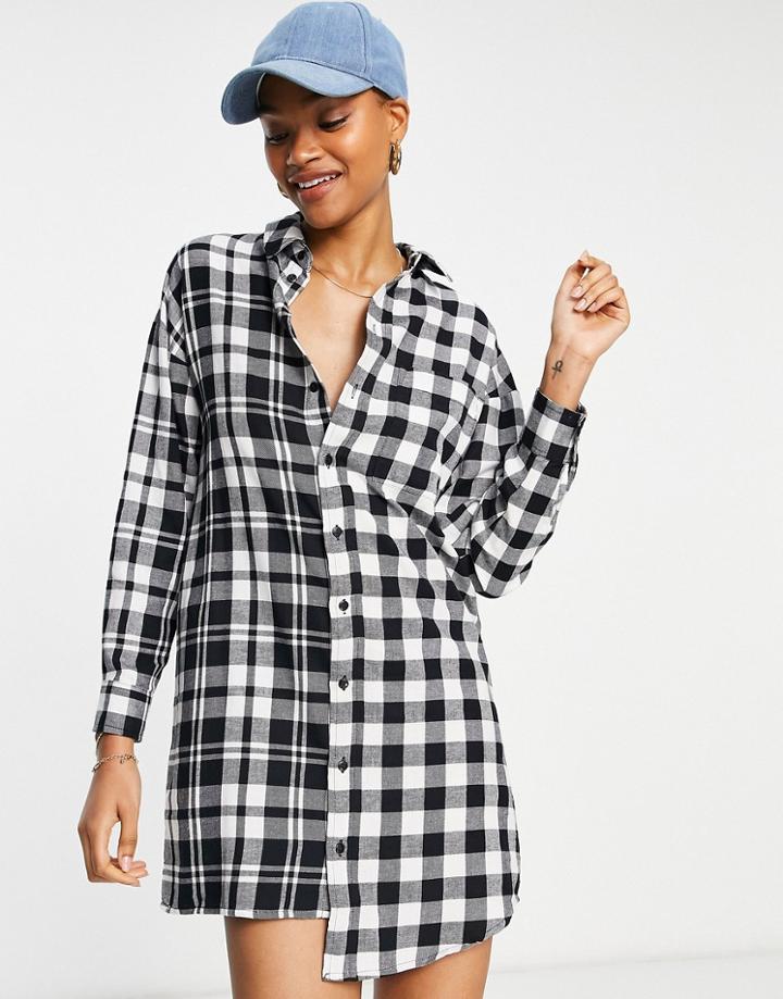 Asos Design Mono Mix And Match Check Mini Shirt Dress Print-multi