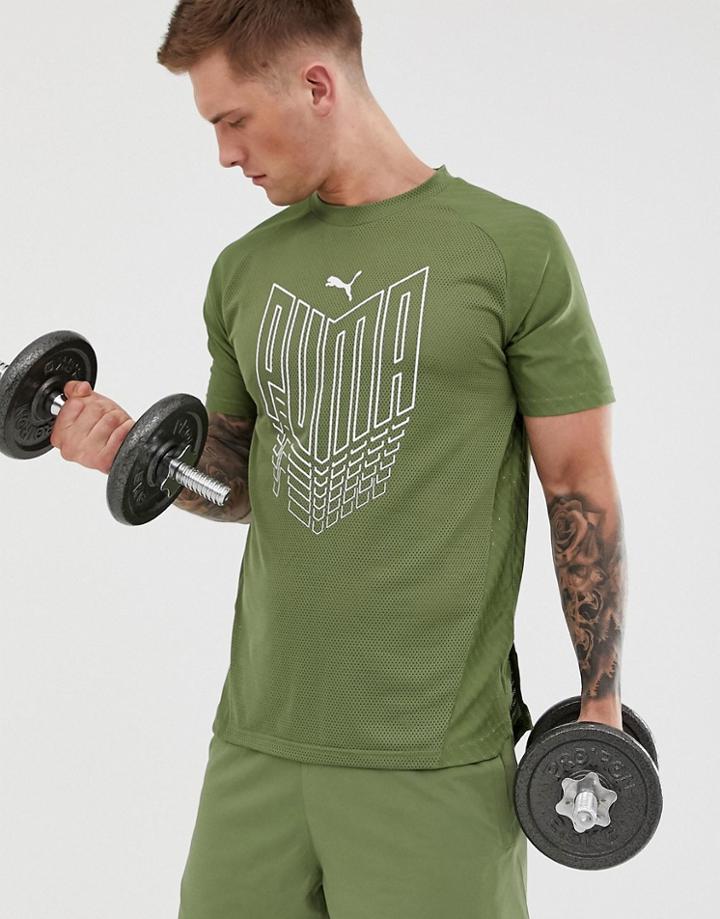 Puma Training Vent Graphic T-shirt In Khaki-green