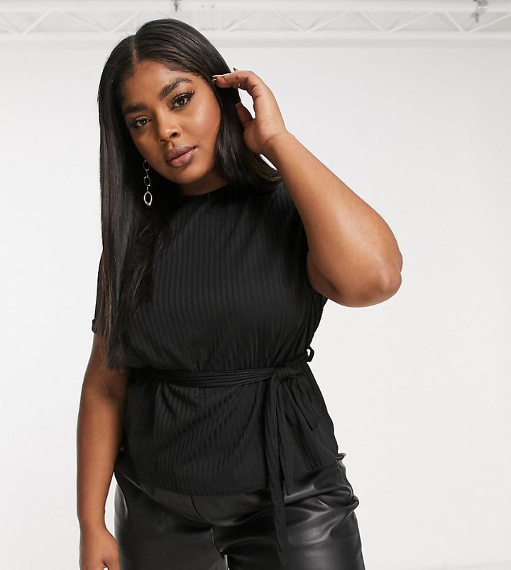 Club L London Plus Ribbed T-shirt Set With Belt In Black