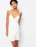 Wyldr Wrap Front Tea Dress With Frills - White