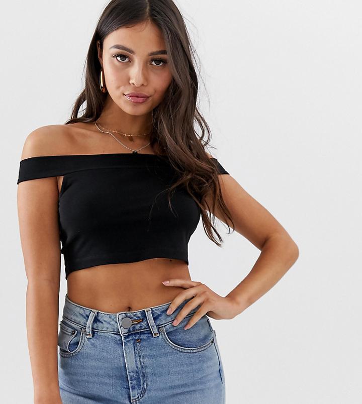 Asos Design Petite Crop Top With Skinny Off Shoulder In Black - Black