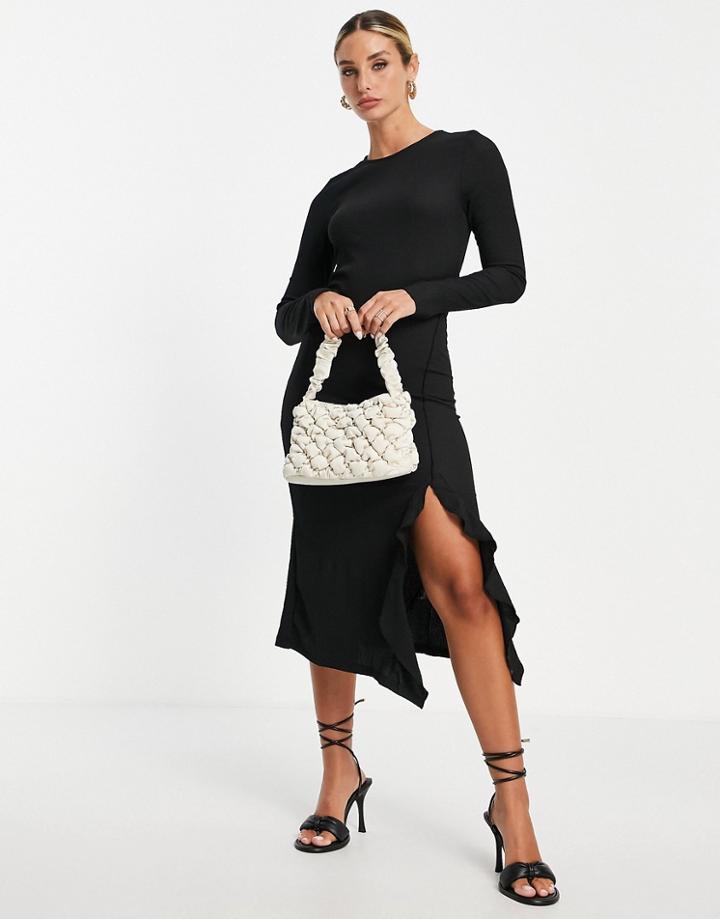 Vero Moda Ruffle Detail Midi Dress In Black