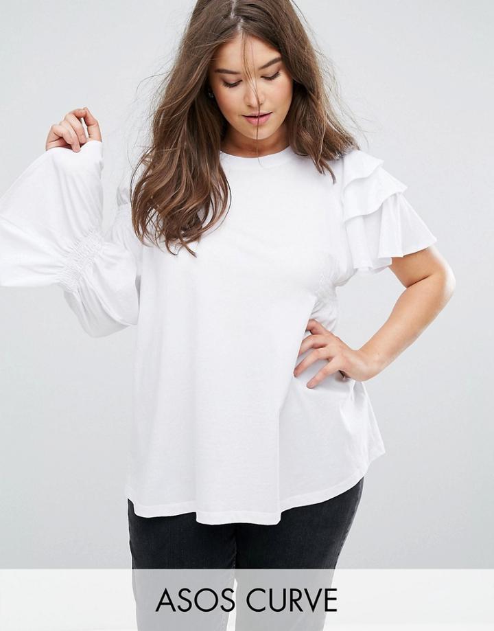 Asos Curve T-shirt With Dramatic Ruched Ruffle Detail - White