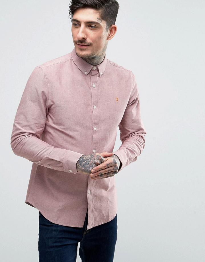Farah Brewer Oxford Shirt Slim Fit Buttondown In Red - Red